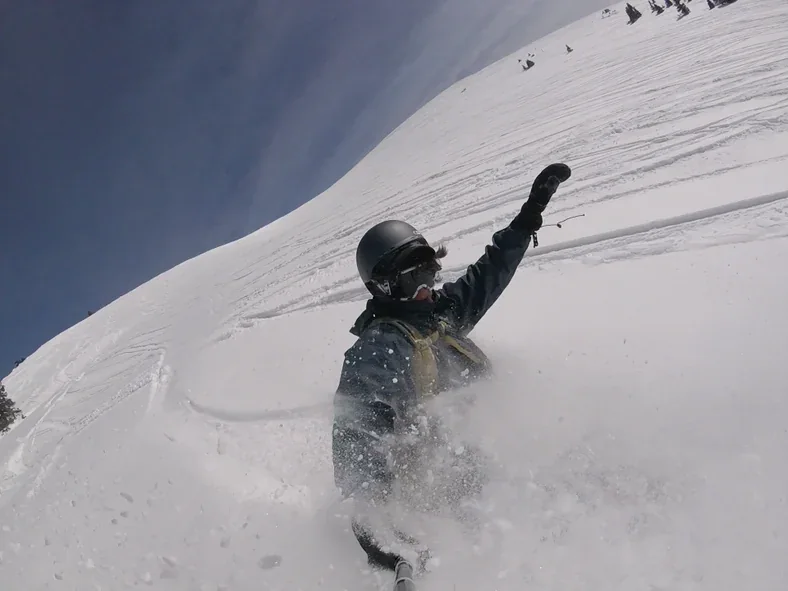Juan Pablo Salas enjoying the snow during Work and Travel